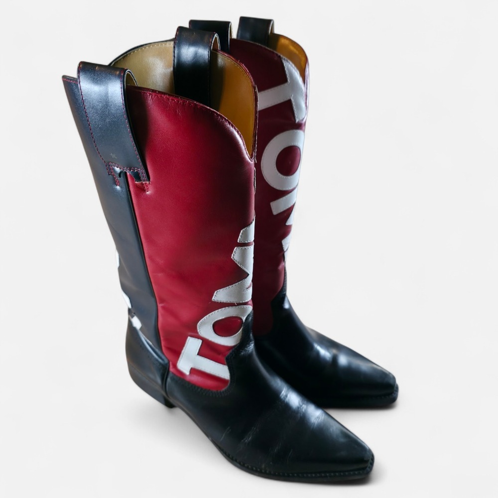 Vintage Y2K Tommy Hilfiger Womens Size 7 Cowboy Boots – Red & Blue USA Flag Rare